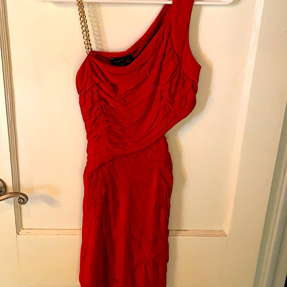 BEBE sexy orange dress w cutout and gold chain